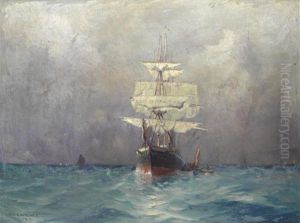 Marine Scene With A Three-masted Clipper Ship