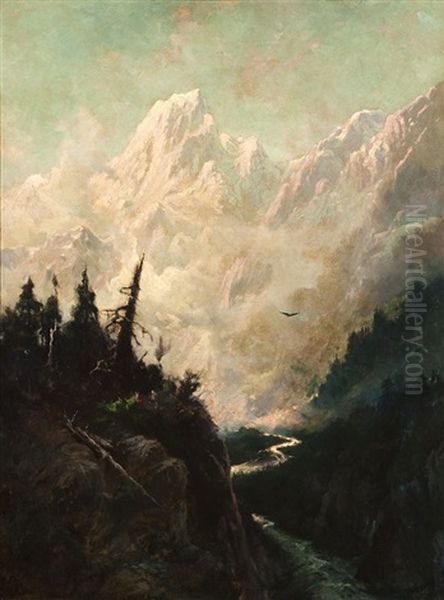 Snowy Peaks Above The Tokositna River, Alaska - view 1