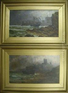 "shipwreck Near Tynemouth Castle" And "a Shipwreck Near Dunstanburgh Castle" by Stuart Henry Bell
