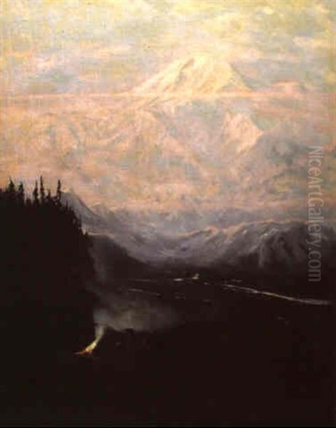Campfire On A Mountainous Lake - view 1