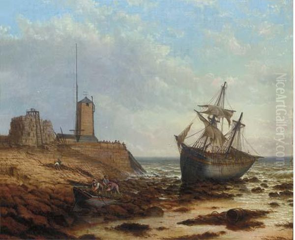 Beached At Low Tide Off South Pier Lighthouse - view 1