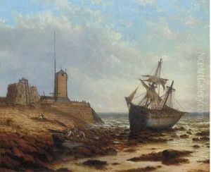 Beached At Low Tide Off South Pier Lighthouse