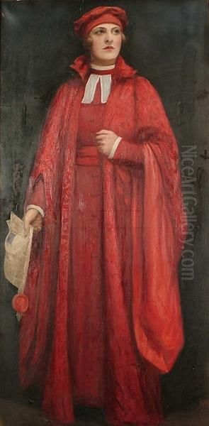 Full Length Portrait Of A Lady In Red Robes - view 1