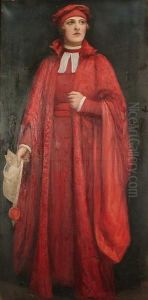 Full Length Portrait Of A Lady In Red Robes by Thomas Currie Bell