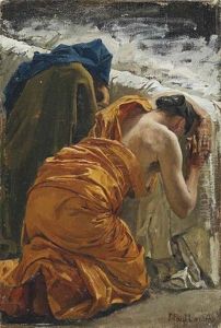 Etude De Deux Femmes Eplorees Pour Le Decor Du Pantheon by Jean Paul Laurens