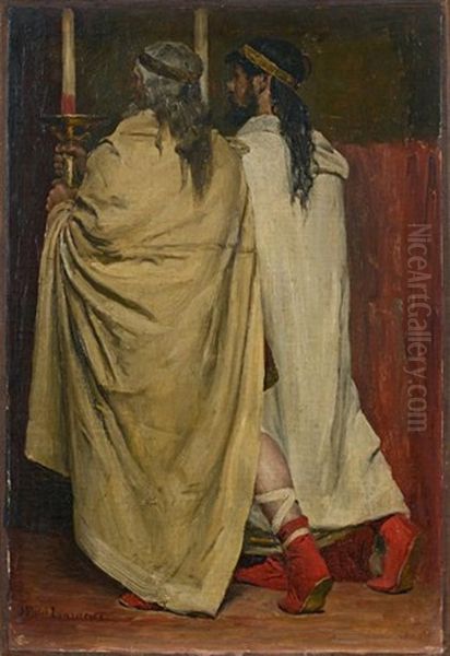 Deux Hommes En Toge, De Dos, Tenant Un Chandelier; Etude Pour Les Recits Des Temps Merovingiens D'augustin Thierry (study) - view 1