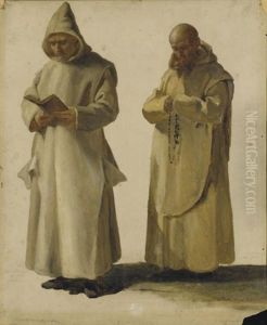 Deux Moines, L'un Lisant, L'autre Priant Avec Son Chapelet by Jean Paul Laurens