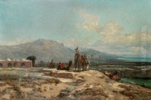 Caravane A L'arret Halt Of A Caravan by Jules Joseph Augustin Laurens