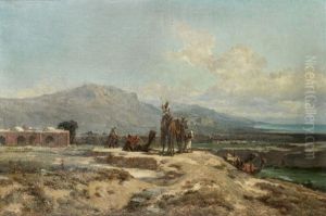 Caravane A L'arret, Halt Of A Caravan by Jules Joseph Augustin Laurens