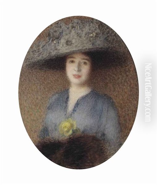 Elegant Lady With Hat And Yellow Rose - view 1