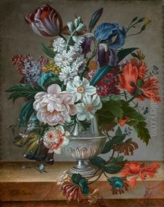 Bouquet De Fleurs Dans Un Vase En Etain by Francois-Nicolas Laurent