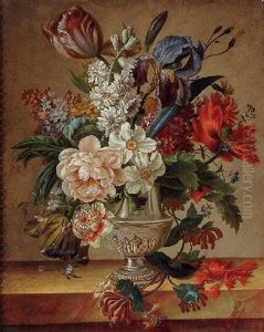 Still Life Of Flowers In A Vase Resting On A Marble Ledge by Francois-Nicolas Laurent