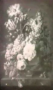 Vase De Fleurs Sur Un Entablement De Marbre by Francois-Nicolas Laurent