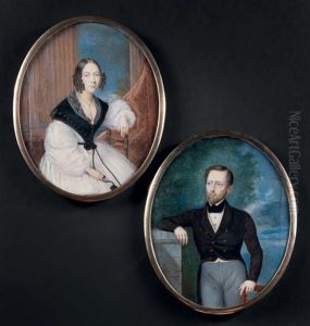 Deux Portraits En Pendants Figurant Un Couple De Personnages, L'homme En Redingote Brune Et Son Epouse Assise (pair)