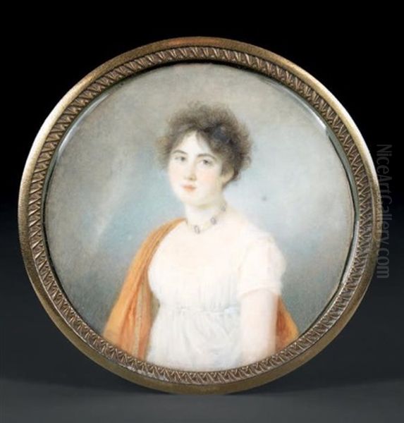 Portrait De Jeune Femme En Buste De Trois-quarts Vers La Gauche Presque De Face En Robe De Voile Blanc Portant Un Collier De Camees - view 1
