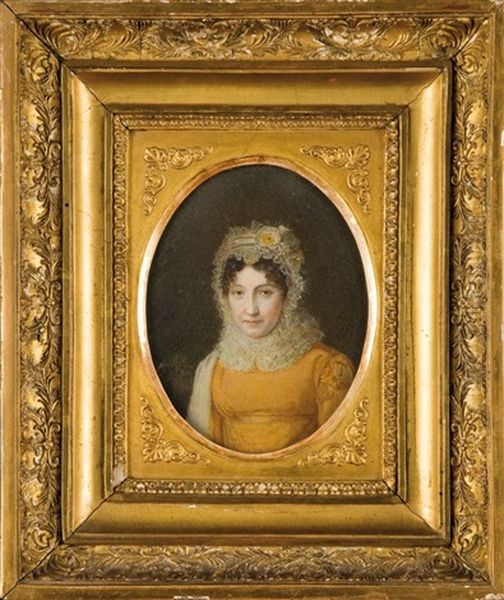 Portrait De Gertrude Bonaparte, Tante Et Marraine De L'empereur Napoleon Ier, En Buste De Face, Portant Un Bonnet En Dentelle Et Vetue D'une Robe Orange - view 1