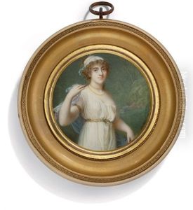 A Young Lady In Classicising White Dress Worn Loose With A Gold Belt by Jean Antoine Laurent