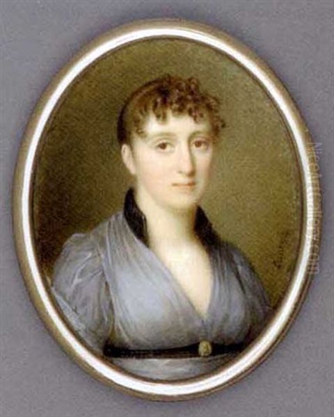 A Young Lady, In Grey Gauze Dress With Black Collar, Cameo-set Black Belt, Her Brown Hair Upswept And Curled - view 1