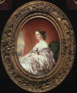 Empress Eugenie Seated, Wearing A Lace-trimmed White Dress With A Mauve Shawl...(after Franz Xavier Winterhalter) by Marie Pauline Laurent