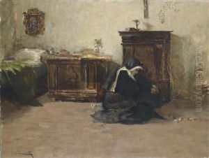 Junge Klosterschwester In Ihrer Zelle by Cesare Laurenti