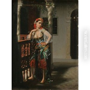Algerian Woman On Balcony by Emmanuel Joseph Lauret