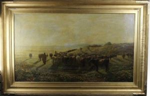 Landscape During Sunset With Orientalist Figures Leading A Group Of Cattle