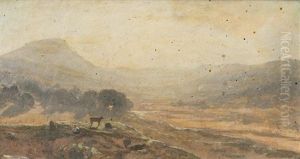 Berger Avec Son Troupeau Au Soleil Couchant by Francois Lauret