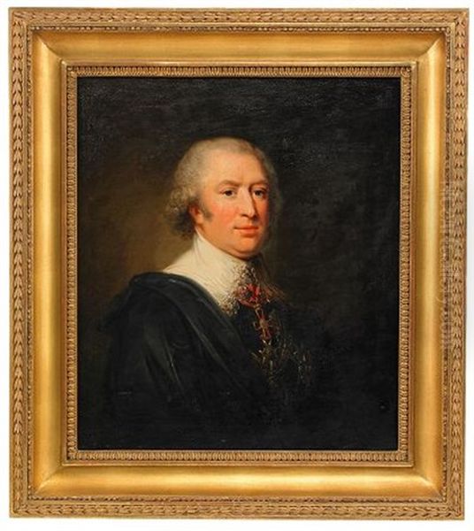 Portratt Av Friherre Carl Bonde Ikladd Svart Drakt Med Spetskrage Och Mantel Samt Ordnar (after Carl Frederik Von Breda) - view 1