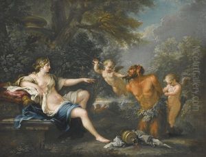 A Satyr Held By Two Putti Before Venus