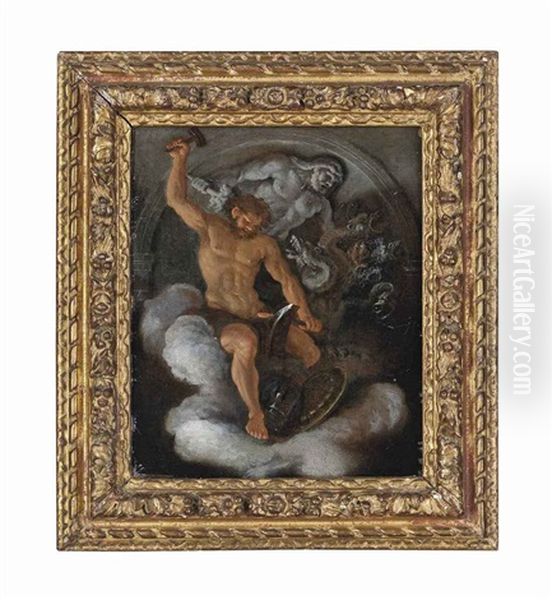 Vulcan At His Forge, Behind Him A Bas-relief Of Hercules Fighting The Hydra - view 1