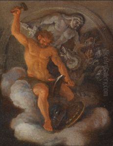 Vulcan At His Forge, Behind Him A Bas-relief Of Hercules Fighting The Hydra