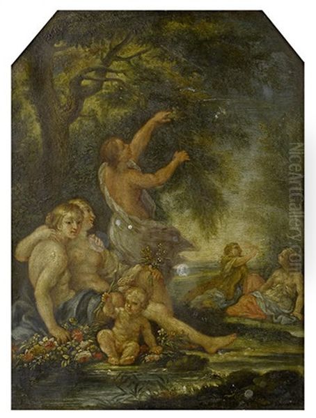 Spring: Nymphs And A Cherub By A Woodland Stream - view 1