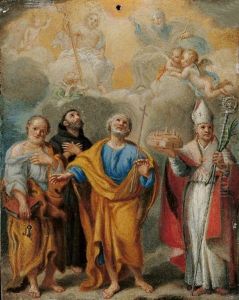 Gottvater Von Engeln Umgeben Und Vier Heilige by Filippo Lauri