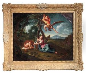 Hagar Und Ismael In Der Wuste. Im Gemalten Queroval by Filippo Lauri