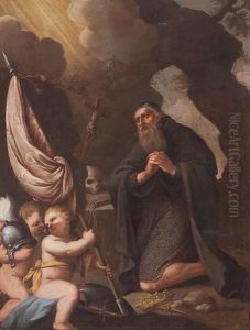 St. Louis In Prayer With Putti Bearing His Staff