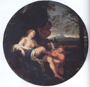 Venus And Cupid Surprised By A Satyr by Filippo Lauri