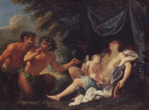 Two Satyrs Stealing Cupid's Arrows As He Sleeps In The Lap Of Venus by Filippo Lauri