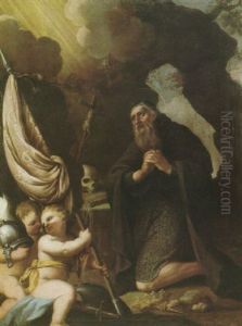 Saint Louis In Prayer With Putti Bearing His Staff by Filippo Lauri