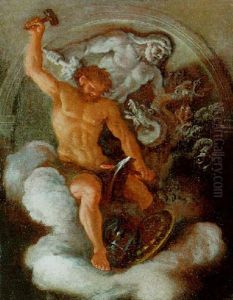 Vulcan At His Forge Before A Bas-relief Of Hercules And The Lernean Hydra