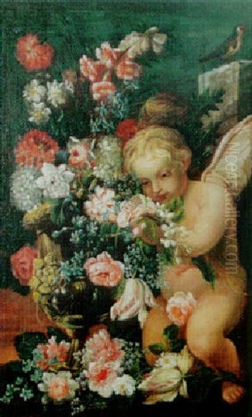 Putti Med Blommor I Urna - view 1
