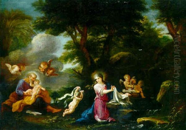 The Rest On The Flight Into Egypt With The Madonna Washing Laundry At A Stream - view 1