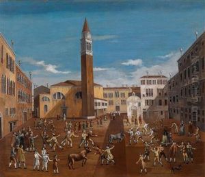 Karnevalsbelustigung Auf Dem Campo Sant'angelo In Venedig Karnevalsbelustigung Auf Dem Campo Sant'angelo In Venedig