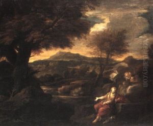 The Penitent Magdalene In A Landscape by Filippo Lauri