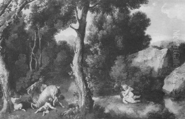 Putti, Satyrs And A Goat In A Wooded Landscape - view 1
