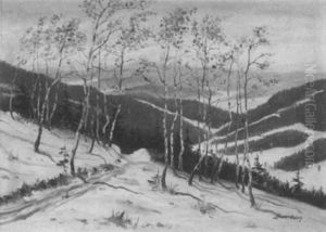 Winterlandschaft In Den Bergen Mit Birken Im Vordergrund by Bruno Lauterbach