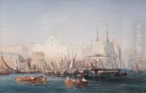 Bateaux Dans Le Port De Constantinople by Lauvergne, Barthelemy
