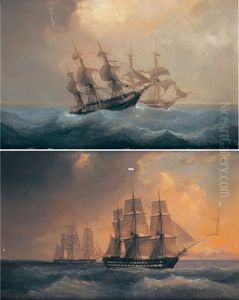 Navires Sur Une Mer Agitee (+ Another, Similar; Pair)