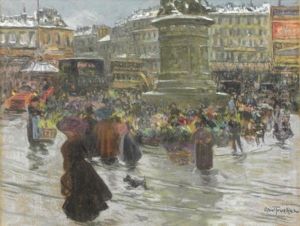 Palais De Republique, Paris In The Snow by Abel Louis Alphonse Lauvray