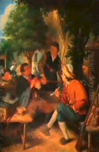 Bauern In Einem Wirtshausgarten by Jacobus Johannes Lauwers