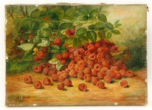 Still Life Of Raspberries by August Laux